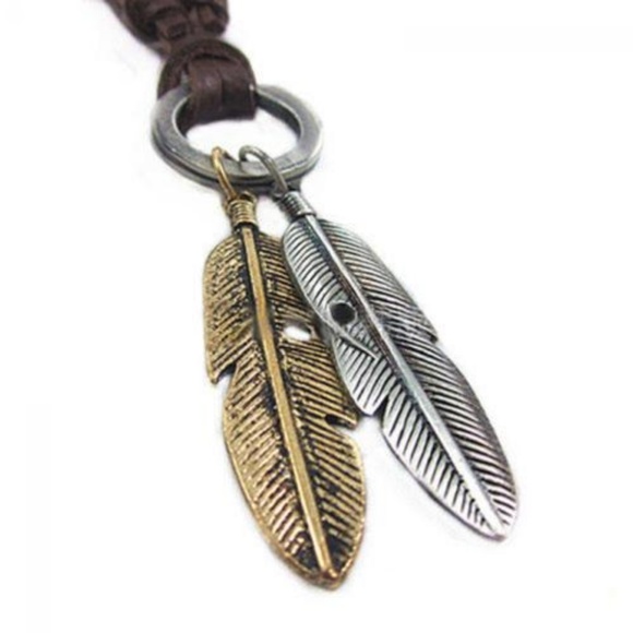 Vintage Style 2 Wings Feather Leather Necklace - Picture 5 of 5